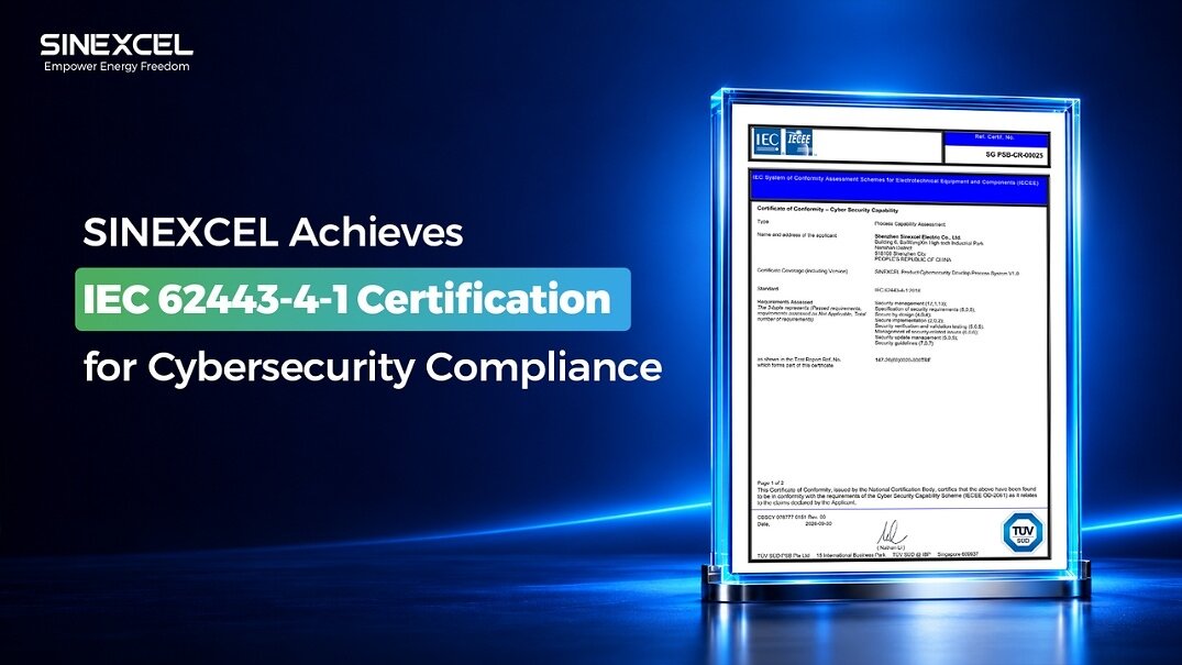 SINEXCEL gains IEC 62443-4-1 cybersecurity certification from TÜV SÜD