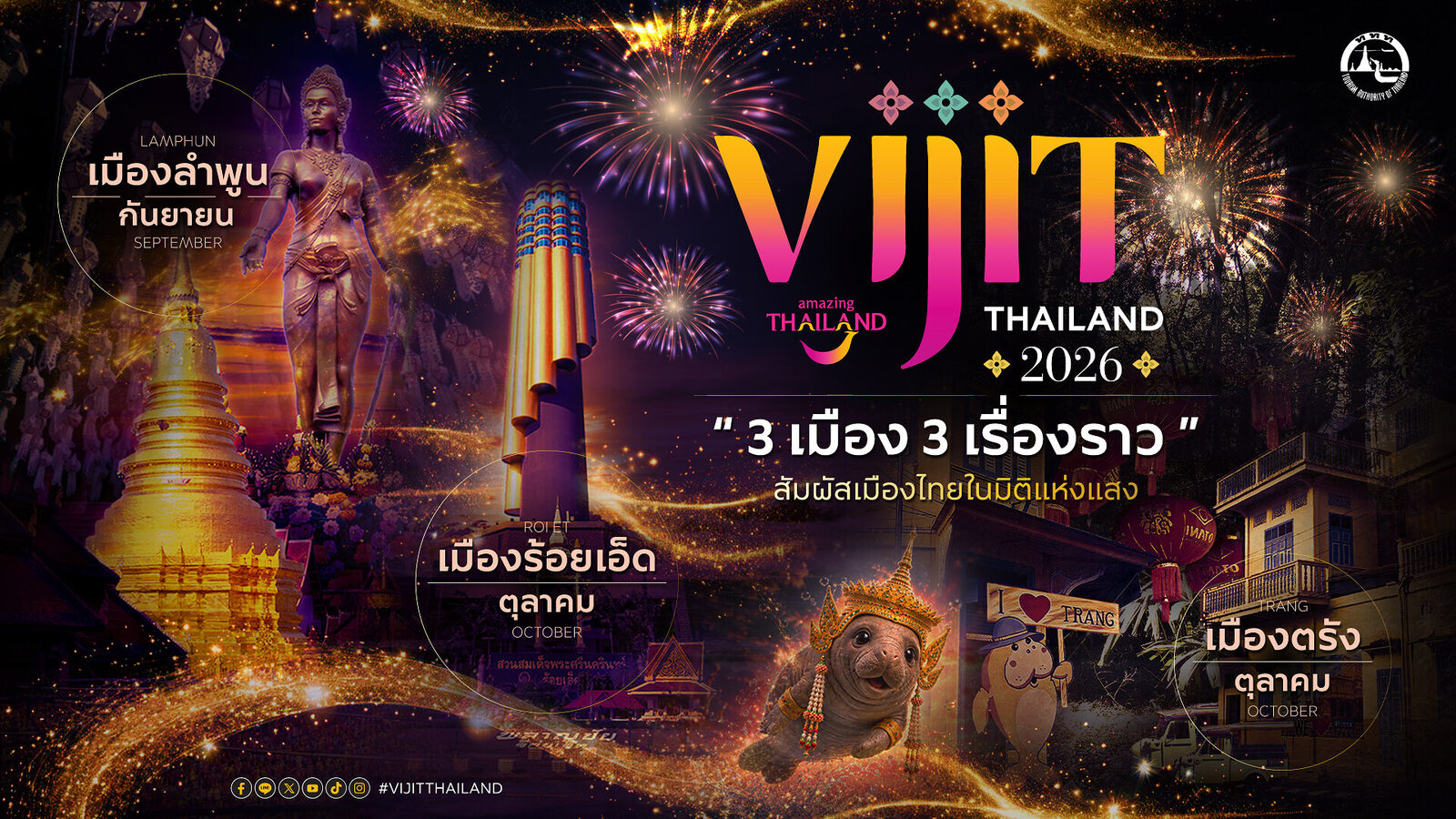 TAT Stages VIJIT Thailand 2026 in Lamphun, Trang and Roi Et